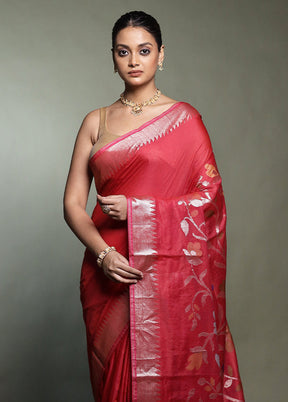 Red Cotton Saree With Blouse Piece