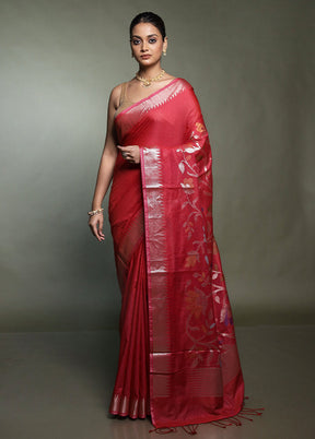 Red Cotton Saree With Blouse Piece
