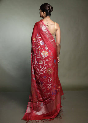 Red Cotton Saree With Blouse Piece