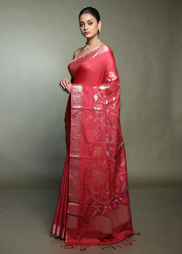 Red Cotton Saree With Blouse Piece