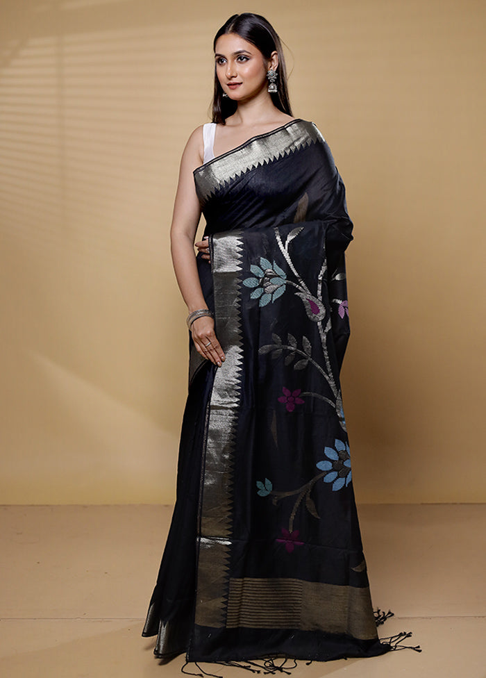 Black Cotton Saree With Blouse Piece