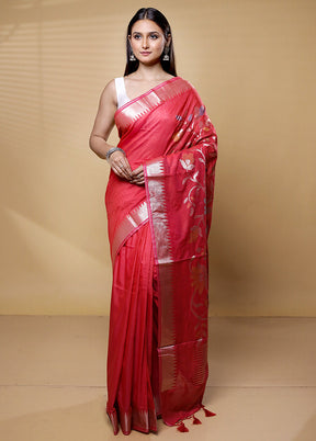 Red Cotton Saree With Blouse Piece