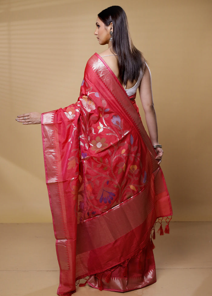 Red Cotton Saree With Blouse Piece