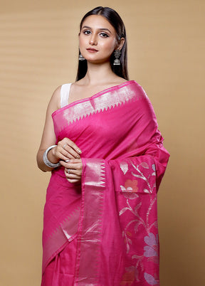 Pink Cotton Saree With Blouse Piece