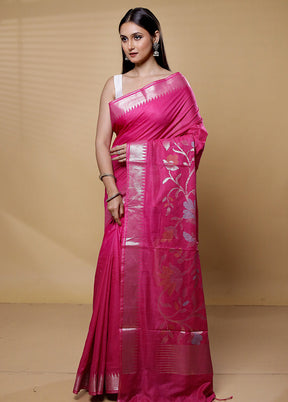 Pink Cotton Saree With Blouse Piece