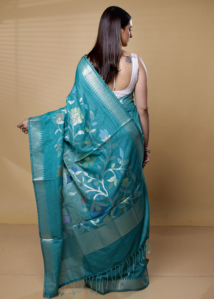 Blue Cotton Saree With Blouse Piece