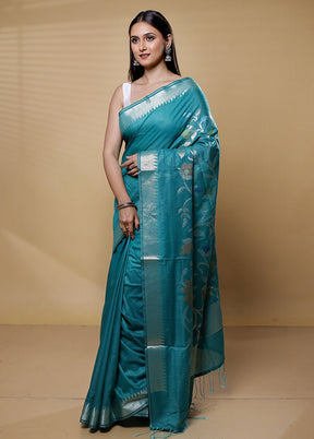 Blue Cotton Saree With Blouse Piece