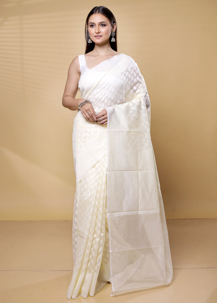 White Net Saree With Blouse Piece