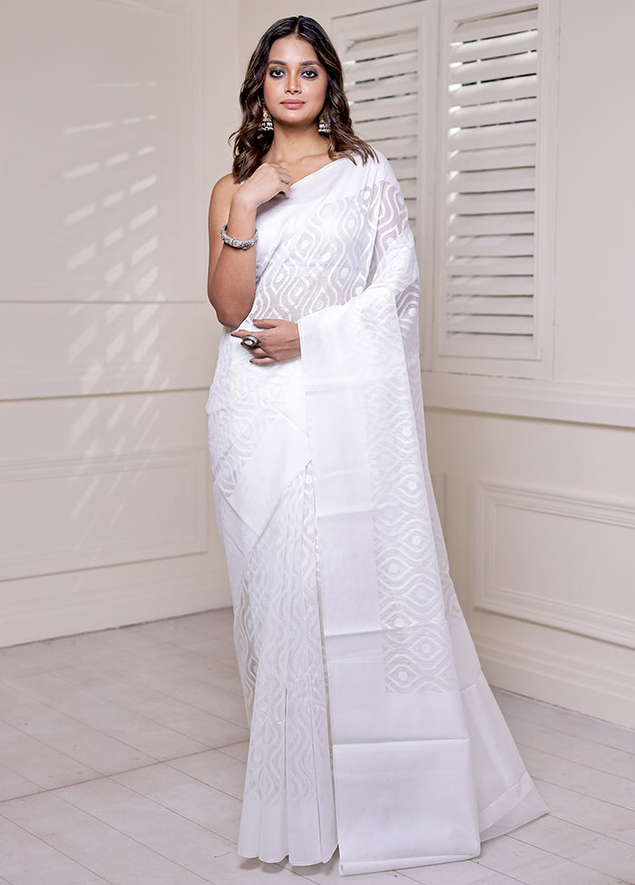 White Net Saree With Blouse Piece