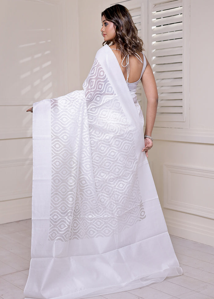 White Net Saree With Blouse Piece