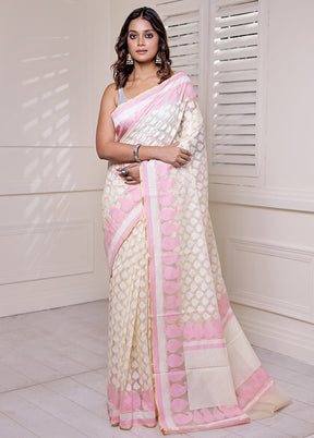 Cream Net Saree With Blouse Piece