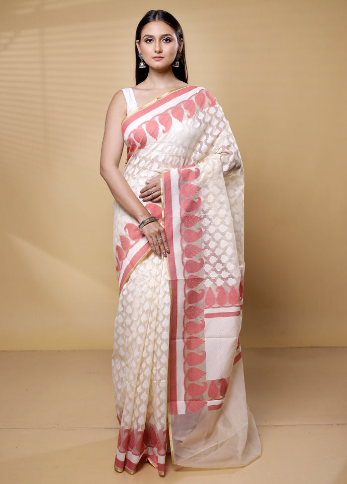 Cream Net Saree With Blouse Piece