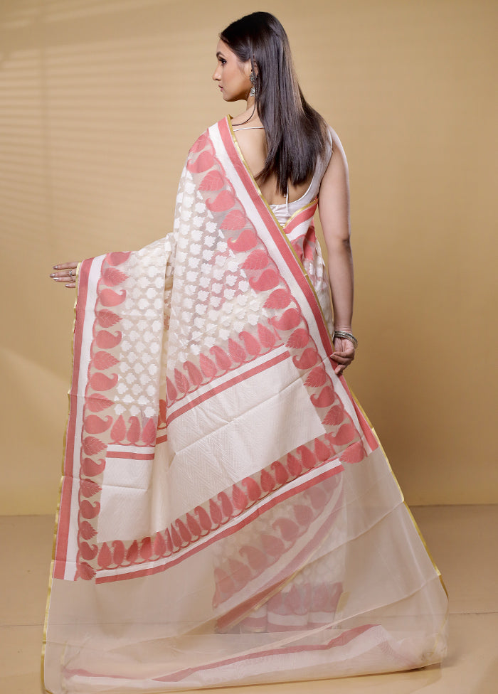 Cream Net Saree With Blouse Piece