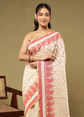 Cream Net Saree With Blouse Piece