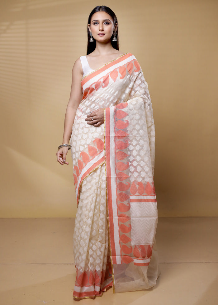 Cream Net Saree With Blouse Piece