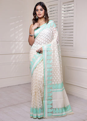 Cream Net Saree With Blouse Piece