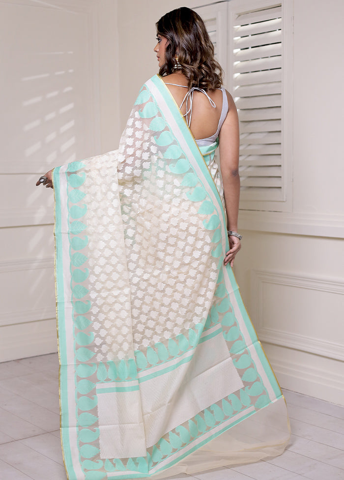 Cream Net Saree With Blouse Piece