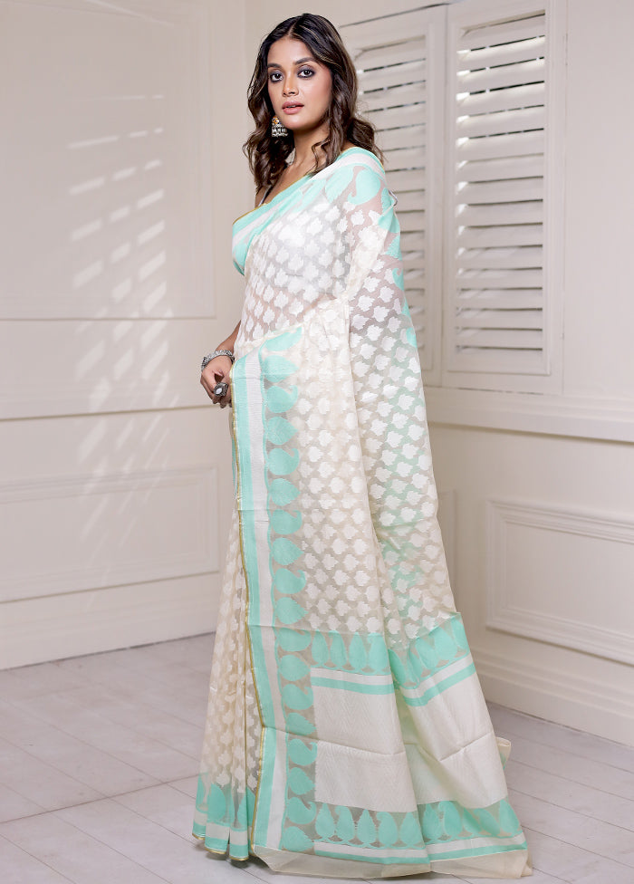 Cream Net Saree With Blouse Piece