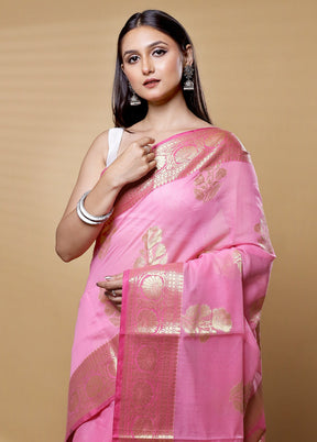 Pink Kora Silk Saree With Blouse Piece