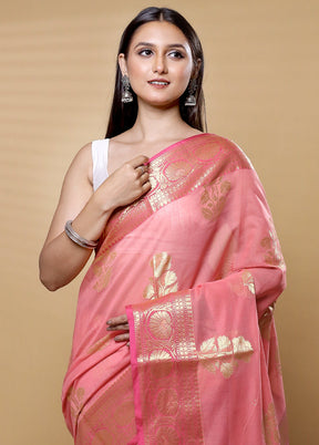 Peach Kora Silk Saree With Blouse Piece