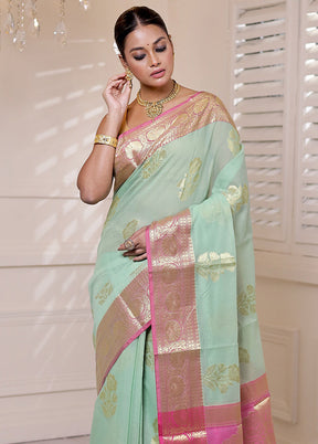 Green Kora Silk Saree With Blouse Piece