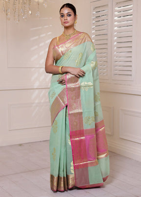 Green Kora Silk Saree With Blouse Piece