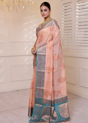 Peach Kora Silk Saree With Blouse Piece