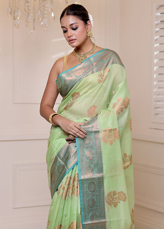 Green Kora Silk Saree With Blouse Piece