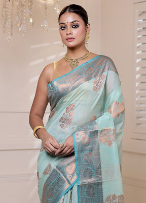 Green Kora Silk Saree With Blouse Piece