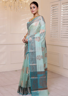 Green Kora Silk Saree With Blouse Piece