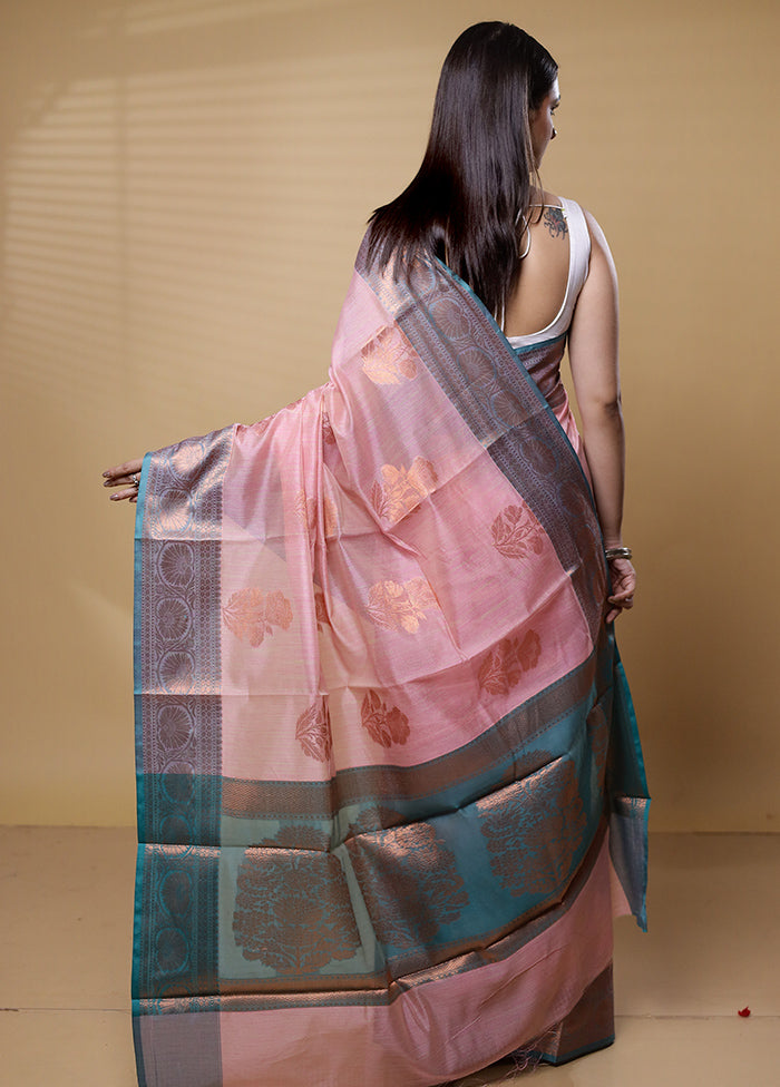 Pink Kora Silk Saree With Blouse Piece