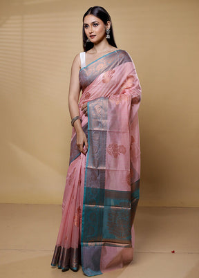 Pink Kora Silk Saree With Blouse Piece