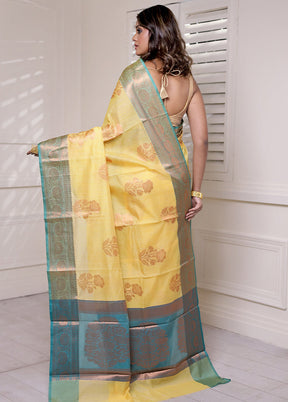 Yellow Kora Silk Saree With Blouse Piece