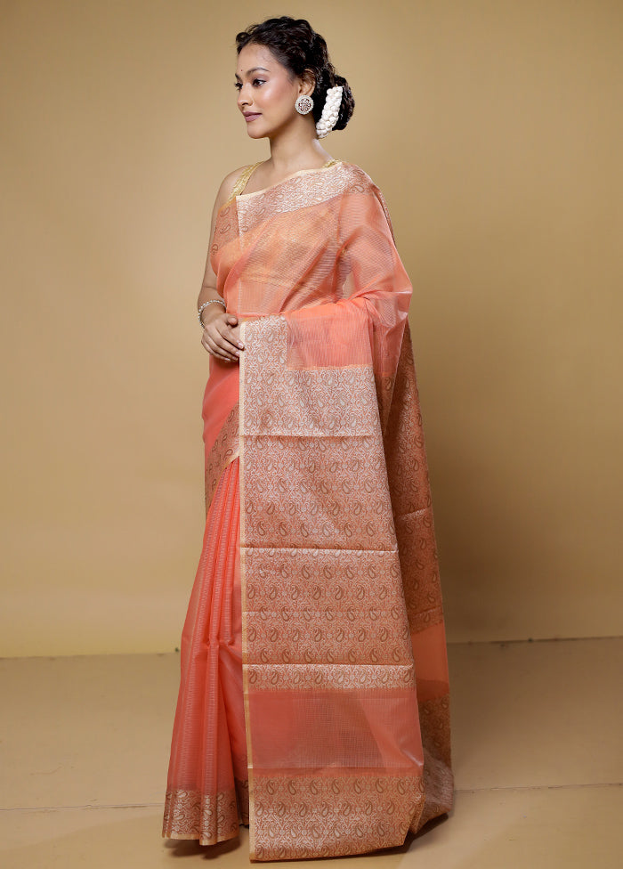 Orange Kota Cotton Saree With Blouse Piece