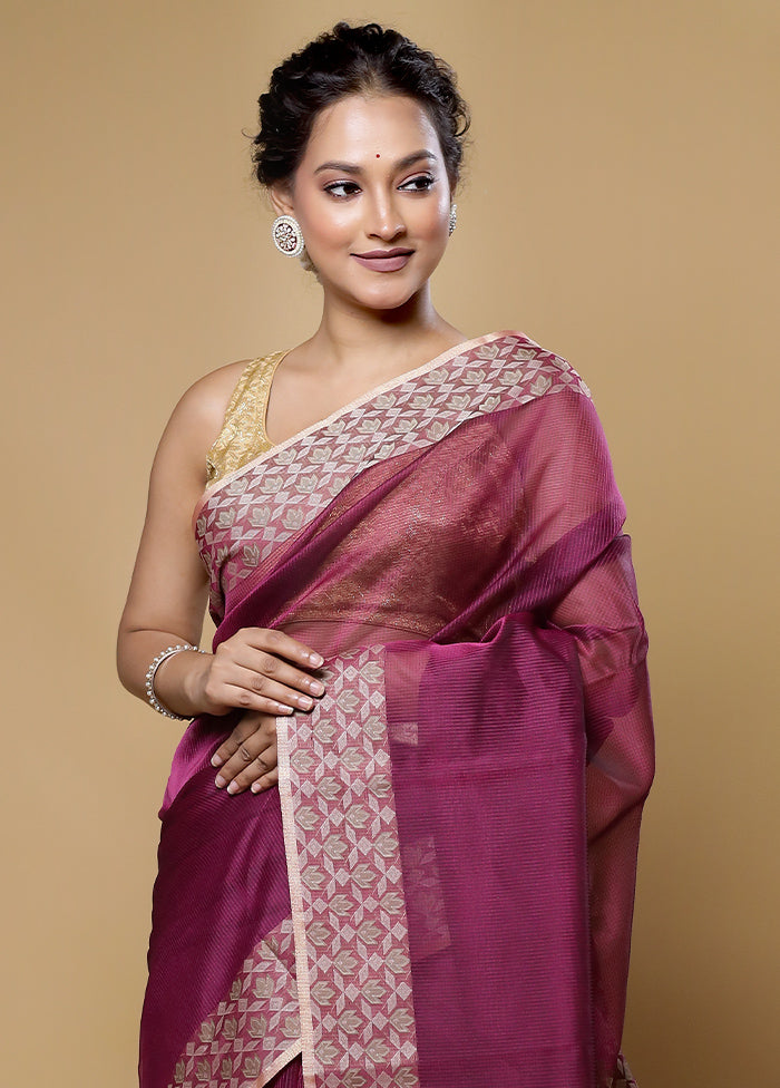 Purple Kota Cotton Saree With Blouse Piece