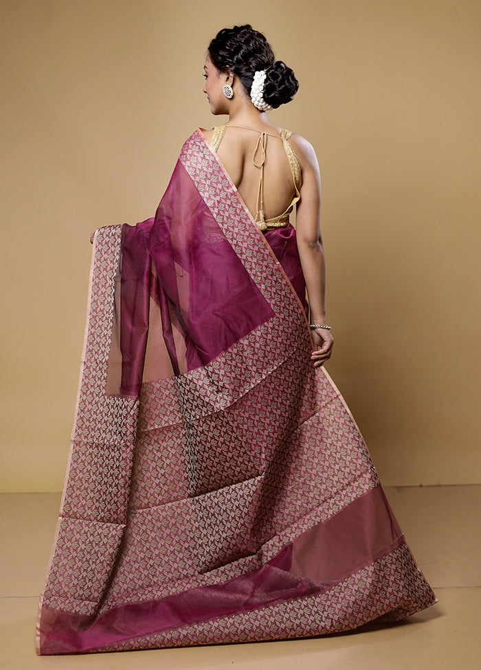 Purple Kota Cotton Saree With Blouse Piece