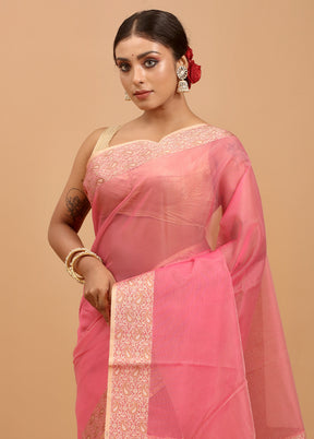 Pink Kota Cotton Saree With Blouse Piece