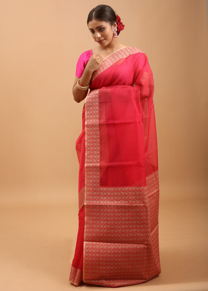 Pink Kota Cotton Saree With Blouse Piece