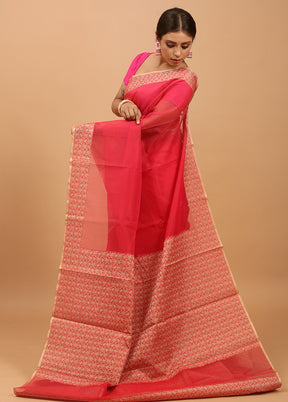 Pink Kota Cotton Saree With Blouse Piece