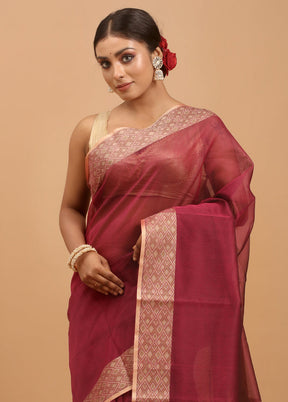 Purple Kota Cotton Saree With Blouse Piece