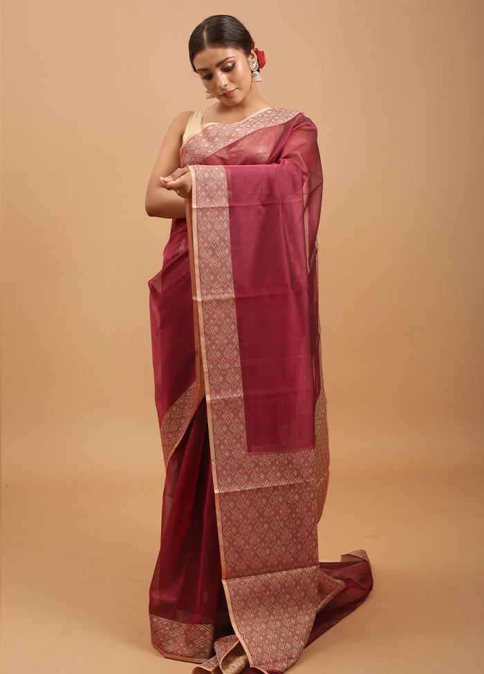 Purple Kota Cotton Saree With Blouse Piece