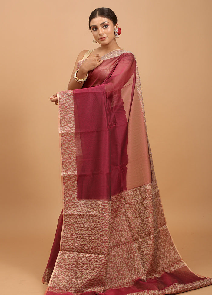 Purple Kota Cotton Saree With Blouse Piece