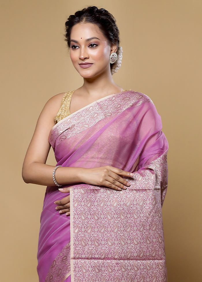 Purple Kota Cotton Saree With Blouse Piece