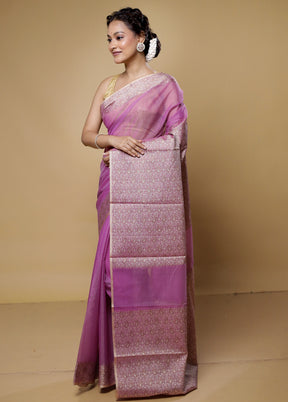 Purple Kota Cotton Saree With Blouse Piece