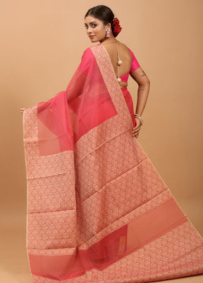 Pink Kota Cotton Saree With Blouse Piece