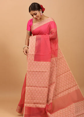 Pink Kota Cotton Saree With Blouse Piece