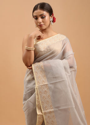 Grey Kota Cotton Saree With Blouse Piece