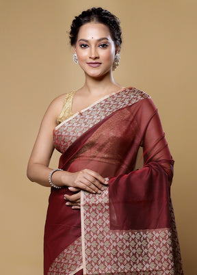 Maroon Kota Cotton Saree With Blouse Piece