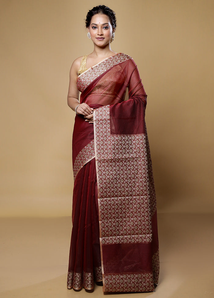 Maroon Kota Cotton Saree With Blouse Piece