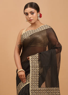 Black Kota Cotton Saree With Blouse Piece